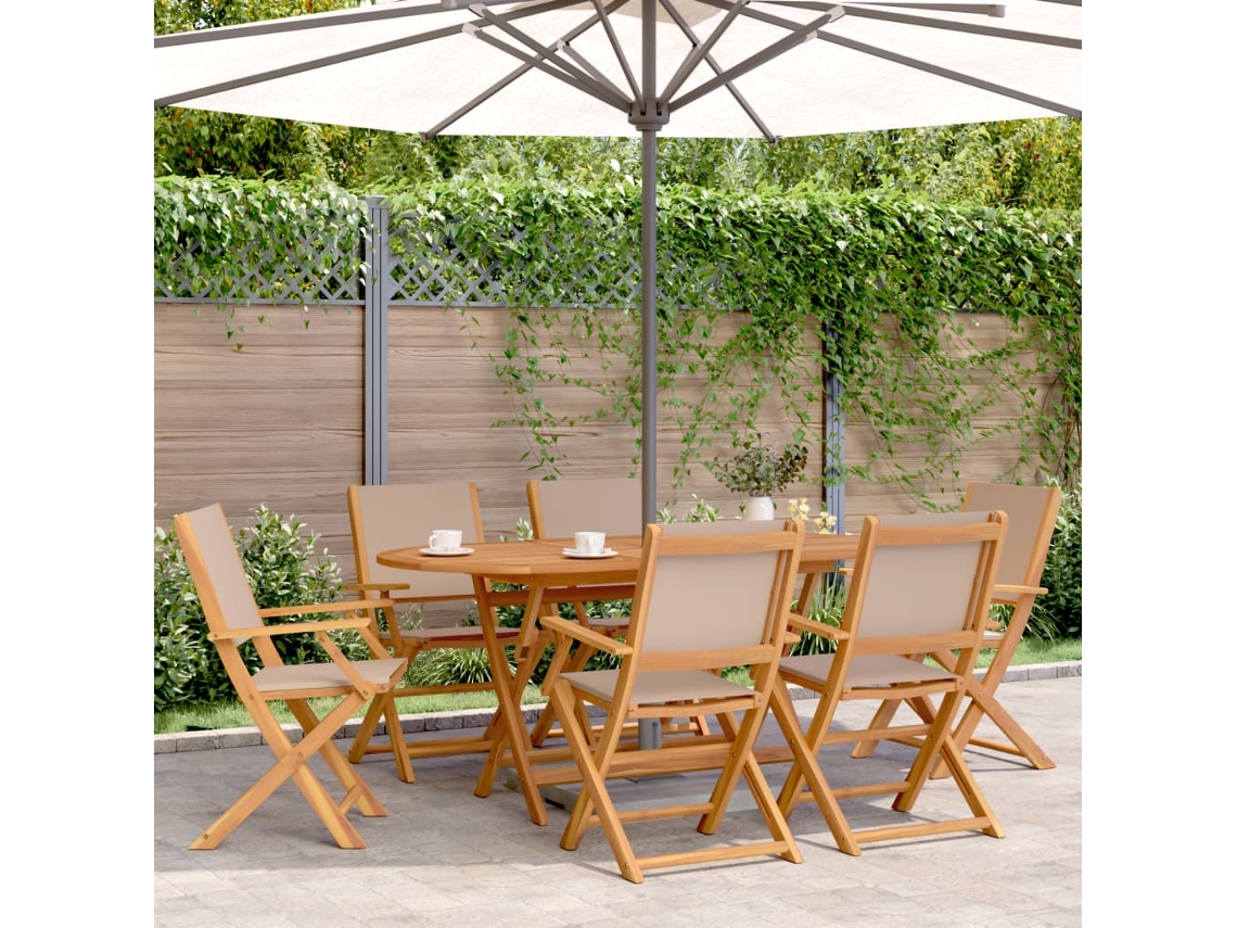 Sillas de jardín plegables DKD Home Decor de 6 piezas, tela/madera, gris parduzco