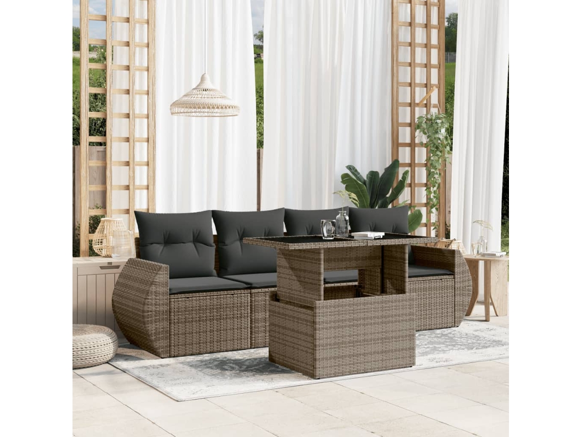 Conjunto de sofás de jardín de 5 piezas DKD Home Decor con cojines de mimbre gris