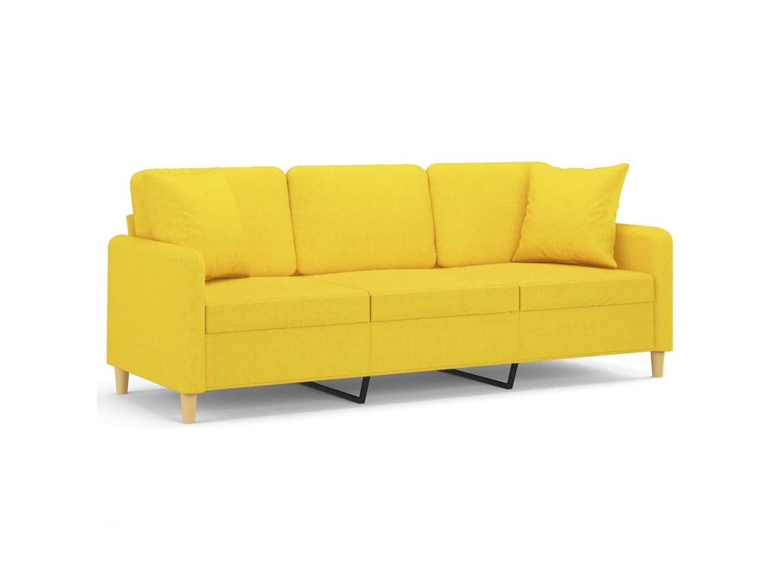 Maison Exclusive - Sofá de 3 plazas + cojines decorativos, 180 cm, tela amarillo claro.