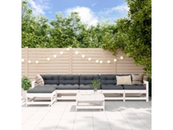 Conjunto de salón de jardín de 7 piezas de pino macizo blanco Dkd Home Decor
