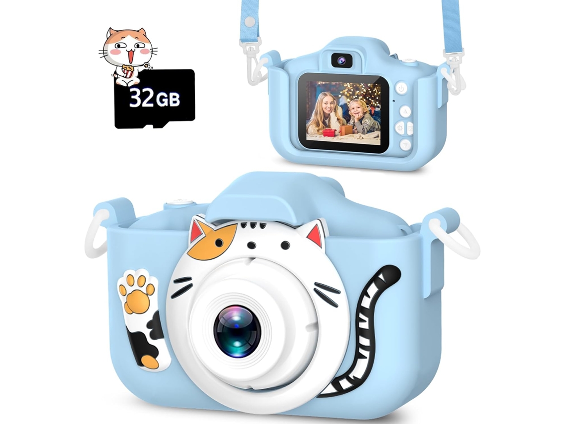Cámara para niños Digitallab con pantalla IPS de 2.0 pulgadas, 1080p HD, cámara dual, 32 g, color azul