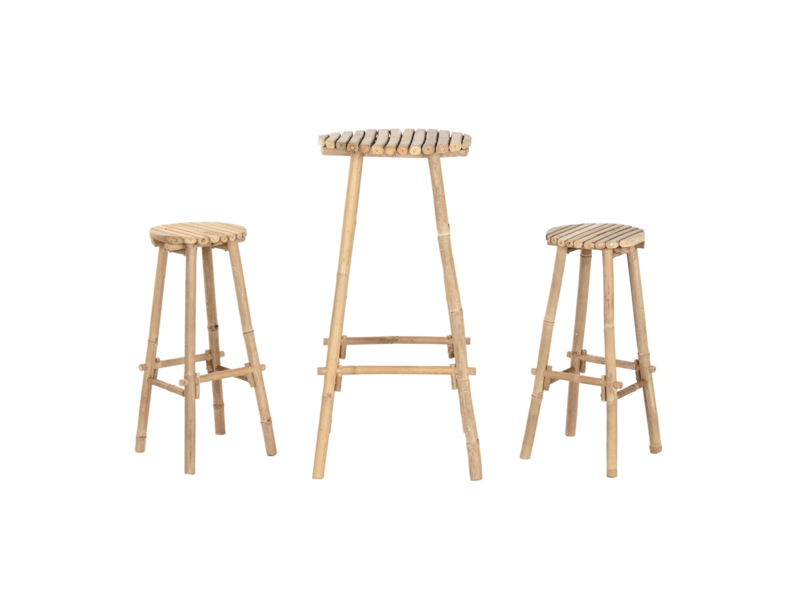 Set 3 Mesa Bar Bambú 2 Taburetes 50x50x105cm