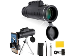 Telescopio monocular Bak4 HD de 40x60 con doble enfoque, brújula, trípode para observación de aves y turismo, color negro.