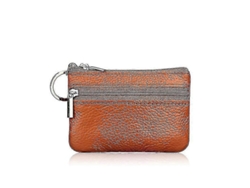 Monedero unisex de cuero con cremallera de 2 capas, pequeño y mini, para tarjetas y llaves