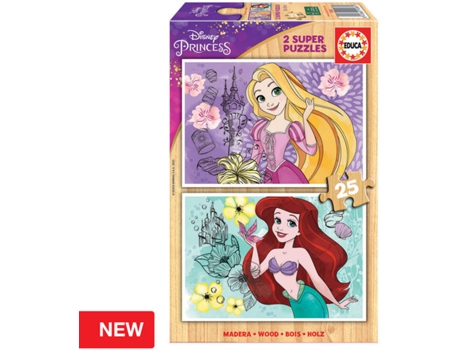 Puzzle EDUCA 2x Super Puzzle 25 Madera Disney Princess (Edad Mínima: 3 Años - 50 Piezas)