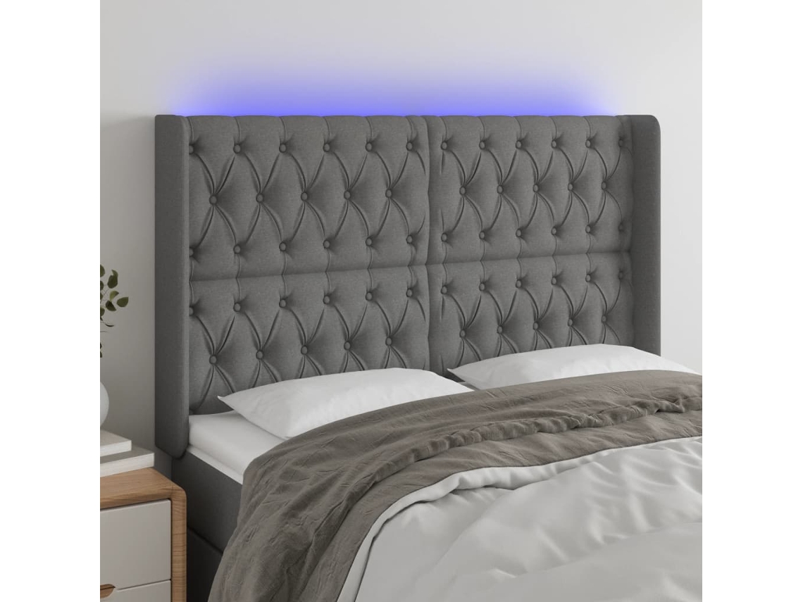 Cabecero Con Led De Tela Gris Oscuro 147x16x118/128 Cm