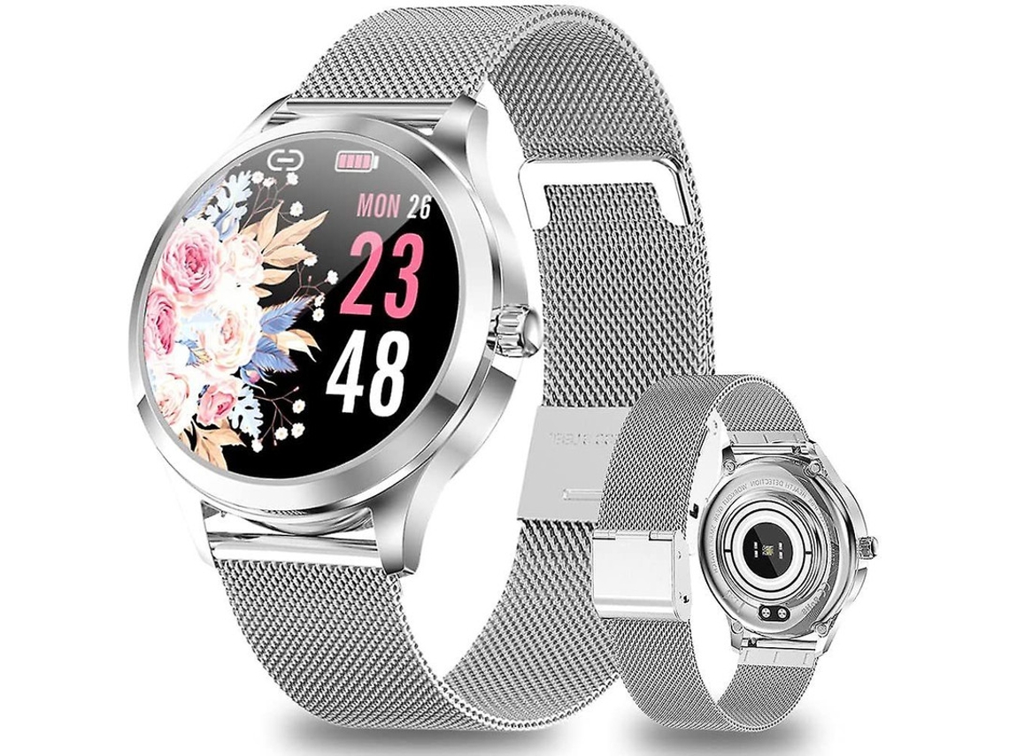 Reloj inteligente para mujer, IP68, monitor de actividad física, control del ciclo, frecuencia cardíaca, presión arterial y sueño, Android/iOS, plateado. Bestvite
