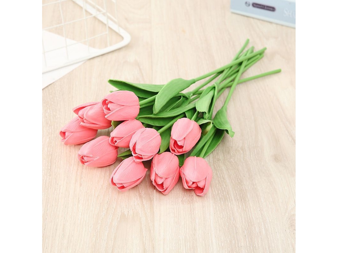 2026-12 Tulipanes Artificiales, 35 Cm, Rosa Oscuro, Decoración Para Salón, Boda Y Fiestas, Flores De Poliuretano Y Tallos De Plástico
