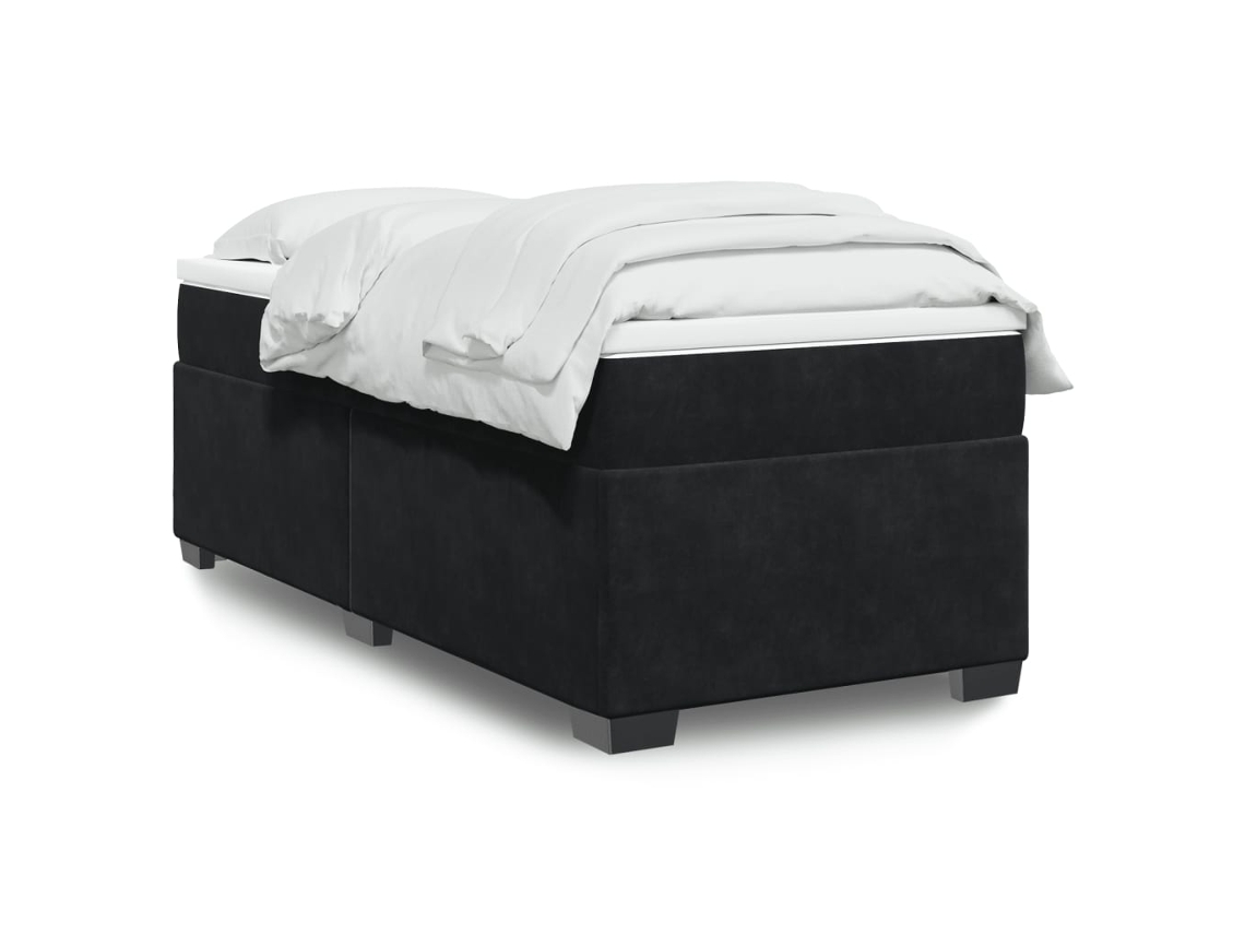 Cama Box Spring Con Colchón Terciopelo Negro 90x200 Cm