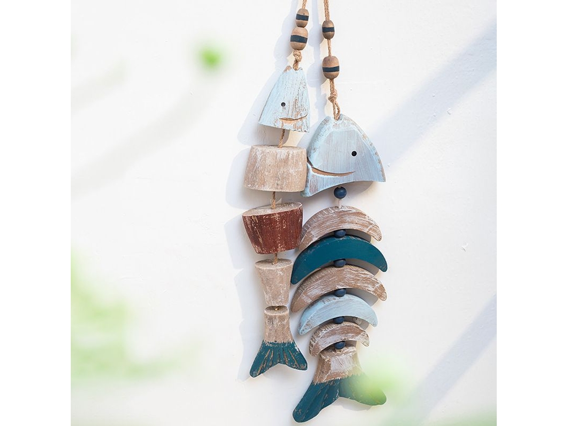 Decoración Con Temática De Peces, Con Espinas De Pescado De Madera Rústica, Ideal Para Ambientes Náuticos Y Playeros.