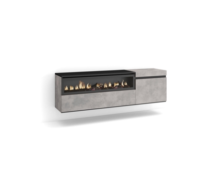 Mueble TV Televisión 150x45x35cm Para TV hasta 65 Chimenea eléctrica Colgado Suspendido Cemento