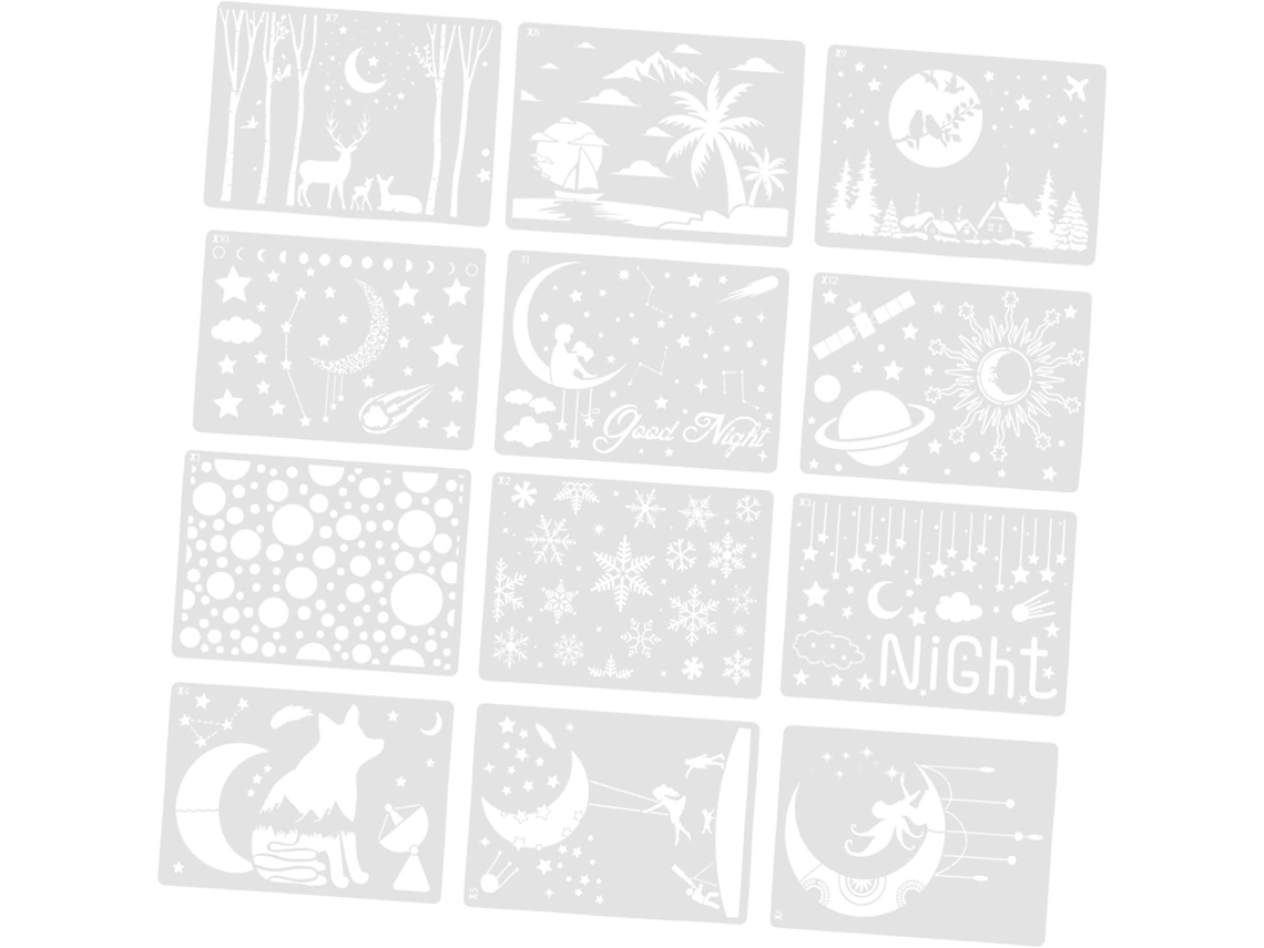Juego de 12 plantillas para pintar, cortar y decorar paisajes DIY con motivos de la naturaleza.