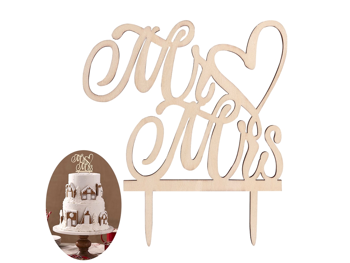 Accesorio De Madera Para Decorar Pasteles, Mr. Mrs. Plug-in, Bonito Para Aniversario De Boda.