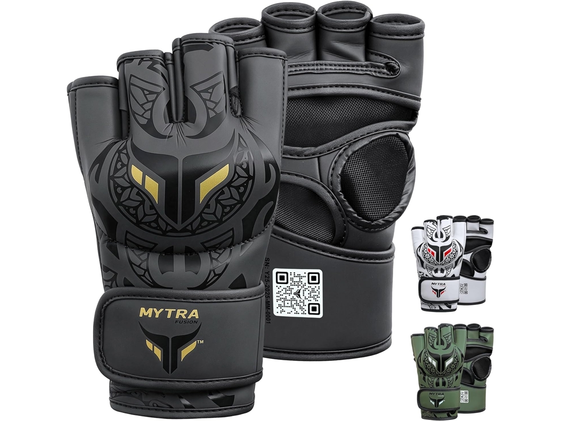 Guantes Mma Mytra Fusion - Polivalentes Para Grappling Sparring Et Combate En Jaula - 4 Oz - Negro Tribal