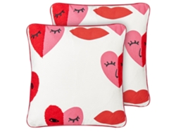 Lote de 2 cojines con corazones BELIANI Periwinkle de Algodón Blanco 45x45x15