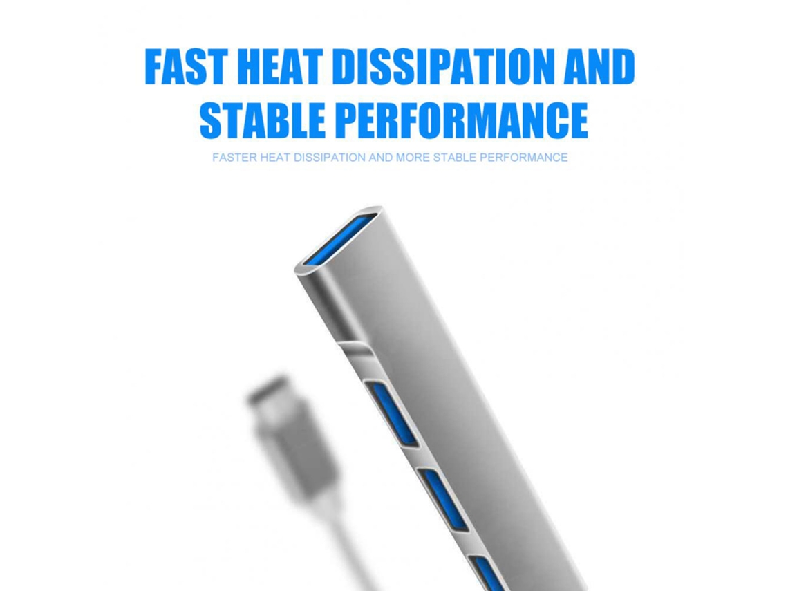 Adaptador/divisor De Cable Usb 3.0/2.0 Portátil De 4 Puertos De Alta Velocidad, Aluminio.