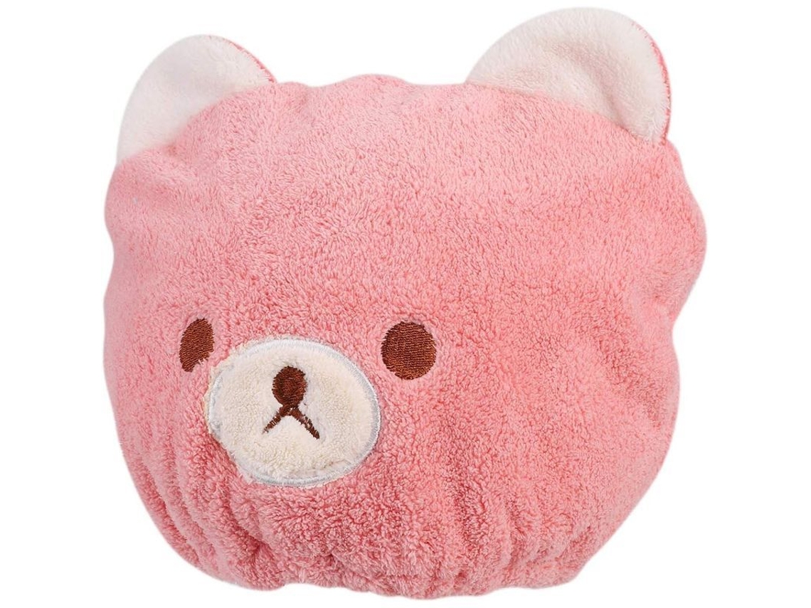 Gorro Secador De Pelo Infantil Súper Absorbente Con Diseño De Oso De Dibujos Animados Rosa.