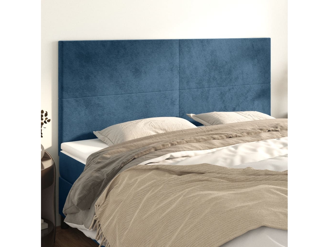 Cabeceros 4 Unidades De Terciopelo Azul Oscuro 90x5x78/88 Cm