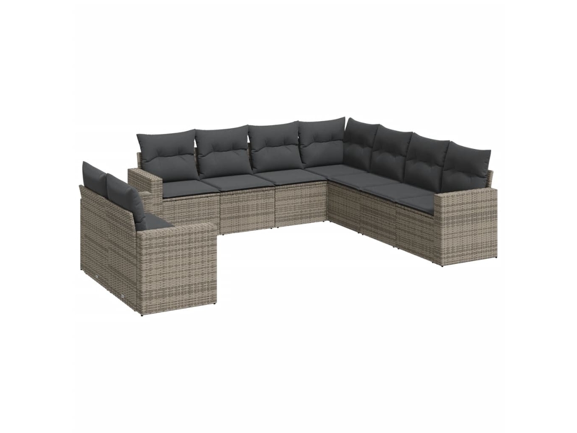 Maison Exclusive - Set De Muebles De Jardín 9 Pzas Y Cojines Ratán Sintético Gris