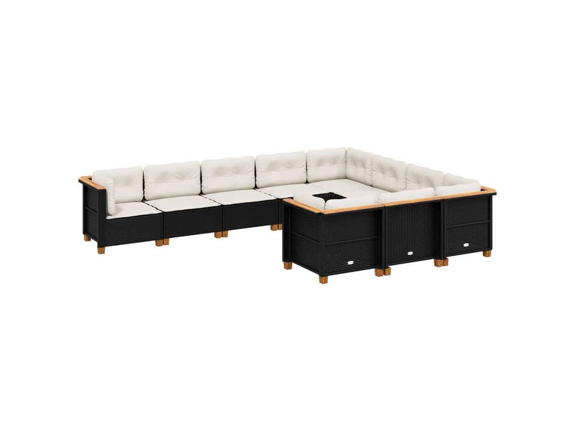 Maison Exclusive - Juego de sofás de jardín de 10 piezas con cojines de mimbre, color negro