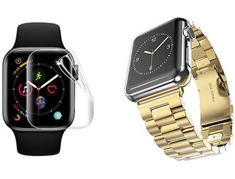 Correa + Protector Apple Watch Series 7 41mm PHONECARE Stainless Lux Dorado y Transparente