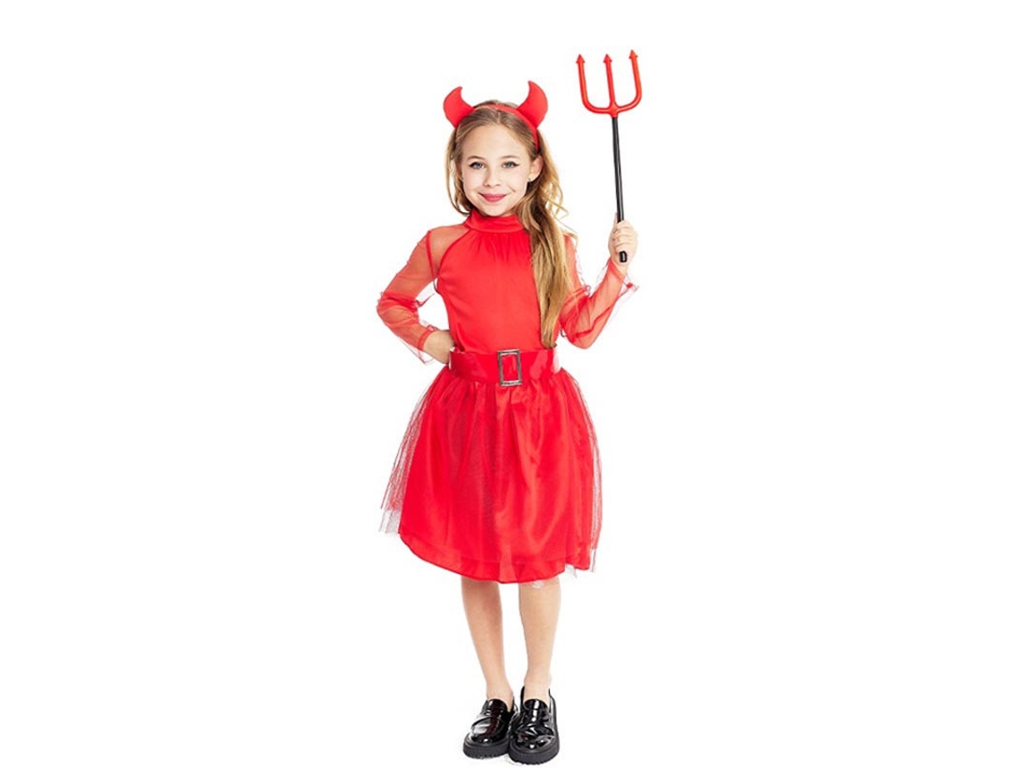 Disfraz de Diablesa moderna roja con diadema y cola para niña