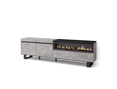 Mueble TV Televisión 200x57x35cm Para TV hasta 80 Chimenea eléctrica Diseño industrial Cemento
