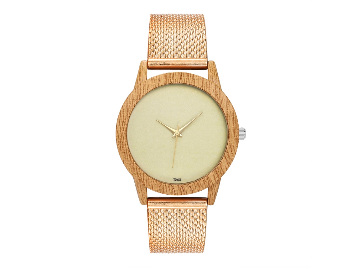 Reloj De Cuarzo Unisex Para Parejas Con Correa De Malla De Acero Dial Redondo Oro Rosa Zhoulianfa