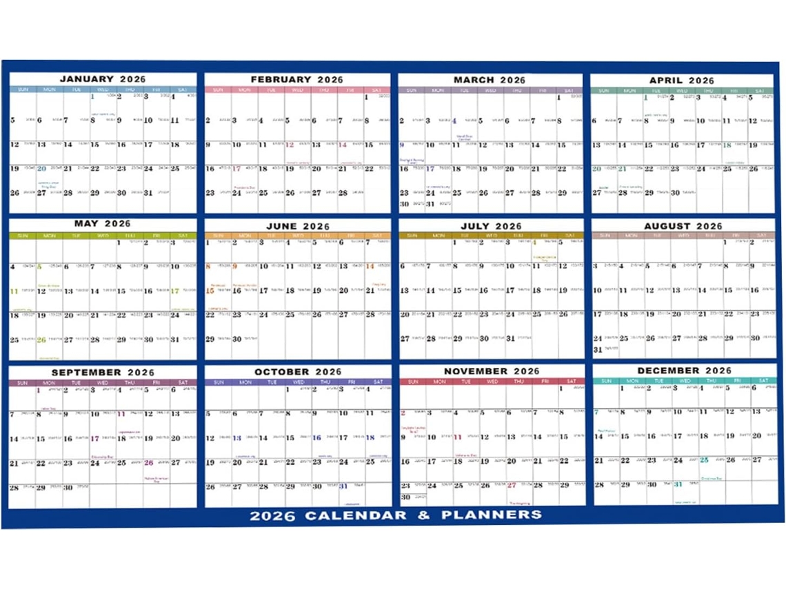 Póster Calendario De Pared 12-2026 | De Pared Mensual Borrable | Planificador