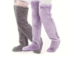 2 pares de calcetines hasta la rodilla, calcetines altos y cálidos para el invierno, calentadores de piernas suaves y cálidos (gris-violeta) Cuich