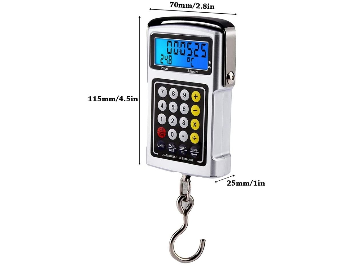 JILLIOPER Báscula Electrónica Digital Portátil 7 en 1 con Pantalla LCD Retroiluminada para Pesca y Pesaje de Peces