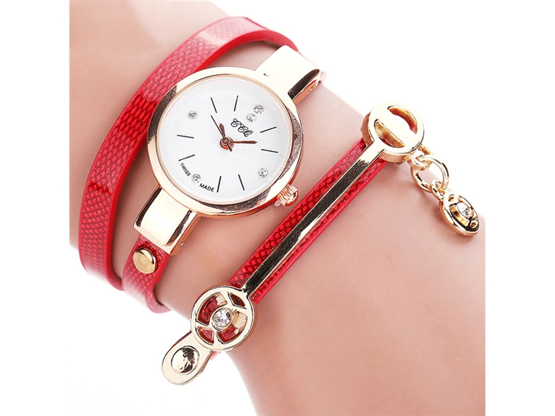 Reloj De Pulsera Ccq Fashion Para Mujer Con Brazalete De Alas Multicapa (rojo)