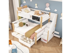 Litera Infantil 90x200/140x200 Cm, Cajones Y Almacenamiento Multifuncional, Estructura Blanco/madera, Sin Colchón.