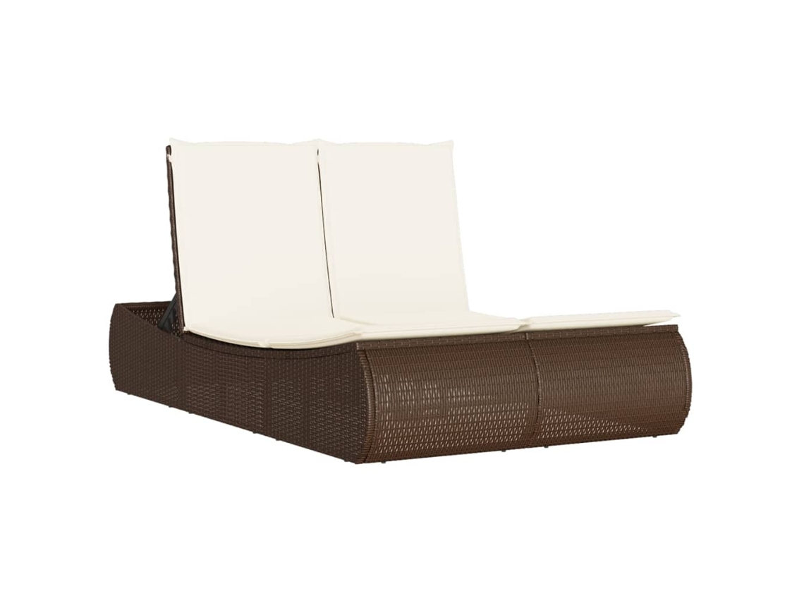 Chaise longue doble con cojines, mimbre, patas marrones, EXCLUSIVA MAISON