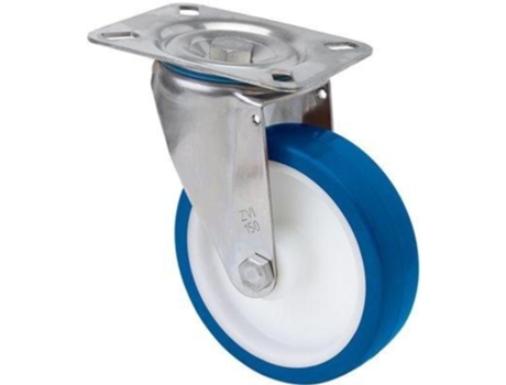 Rueda giratora placa inox.10zvli100-poar poliamix blanco-poliur.azul rodillos ALEX