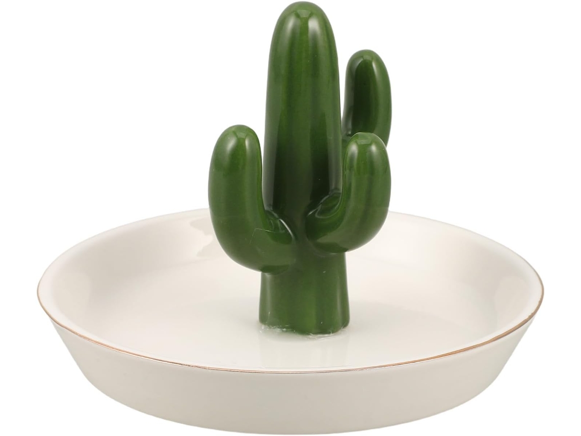 Soporte Joyería Cerámica Forma Cactus Decorativo Anillos Organización Hogar Pendientes