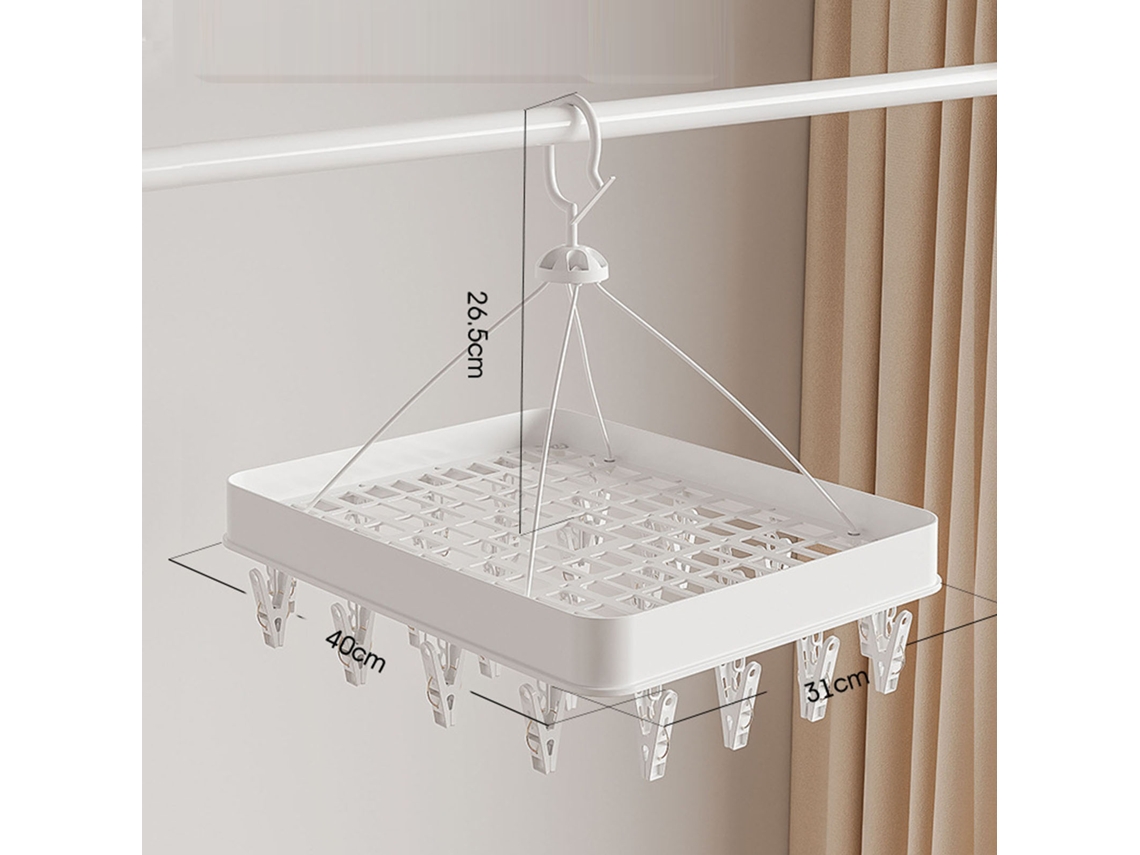 Tendedero plegable con 24 ganchos para calcetines, toallas y ropa interior - Blanco | Sin marca
