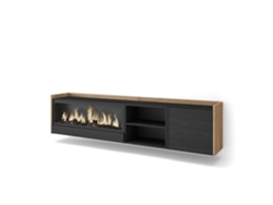 Mueble Tv, Televisión, 212x35x50cm, Para Tv Hasta 80", Chimenea Eléctrica Xxl, Colgado, Suspendido, Negro Y Roble