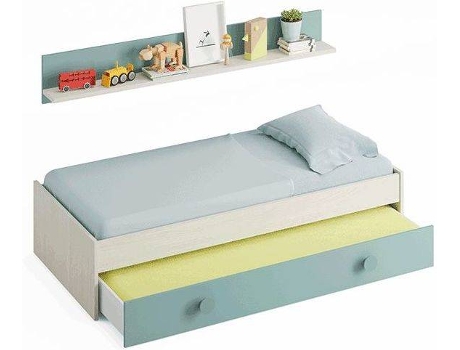 HABITDESIGN Cama Snuba Juvenil Doble (Blanco Alpes - Verde Acqua - Melamina - 201 x 43 x 98 cm)