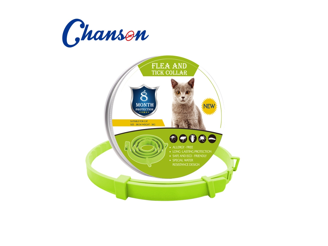 Collar antipulgas ajustable para gatos de 8 meses, 38 cm, DAWNPAVILL (Gato Verde)