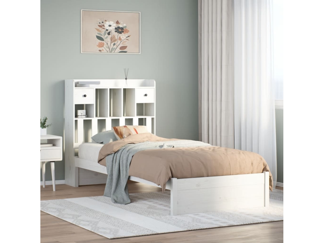 Cama Individual | Cama Con Estantería Sin Colchón Madera Maciza De Pino 90x190 Cm