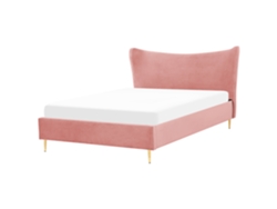 Cama con somier BELIANI Chaleix de Terciopelo Rosa 168x212x109
