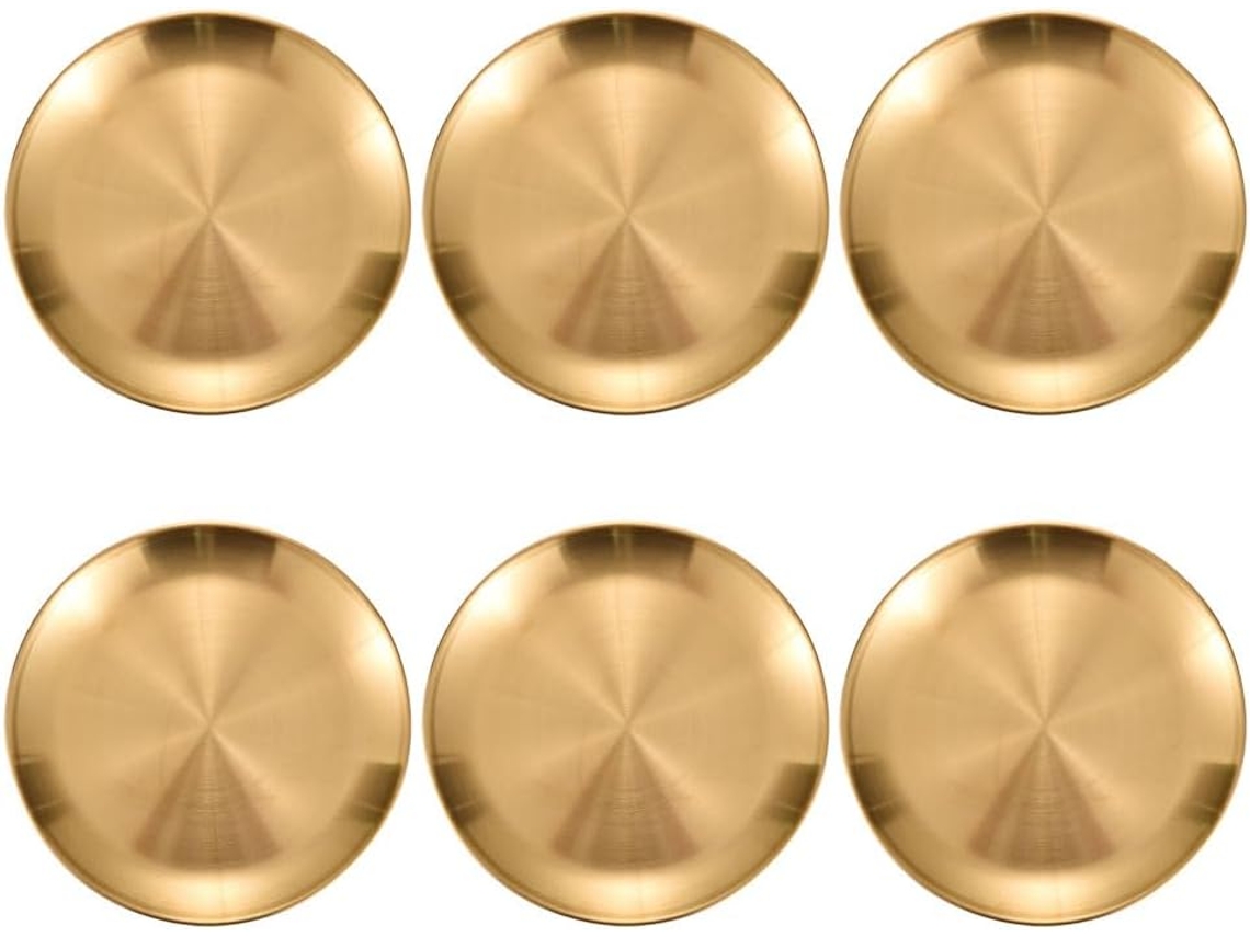 Juego De 6 Platos Coreanos De Acero Inoxidable Dorado, Ligeros Para