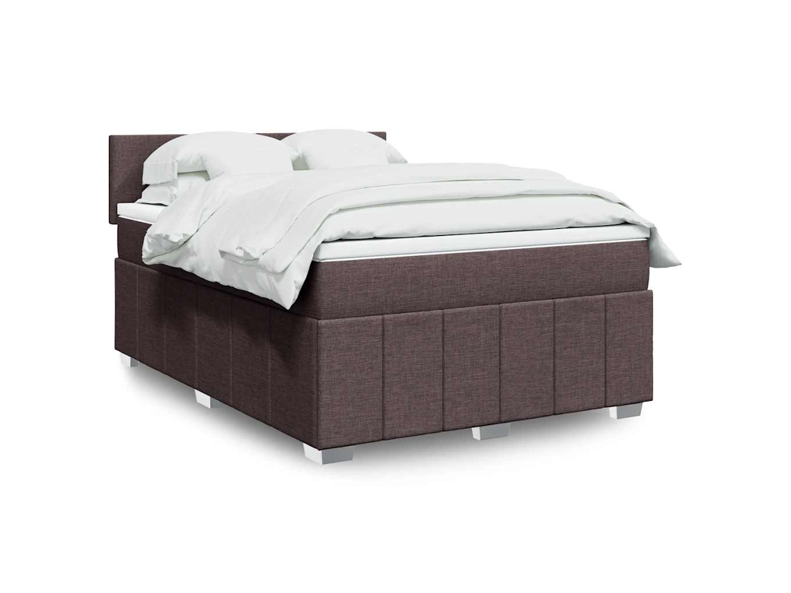 Cama Box Spring Con Colchón Tela Marrón Oscuro 140x190 Cm