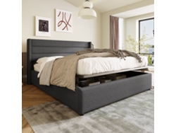 Cama De Lino Gris De 160x200 Con Almacenamiento
