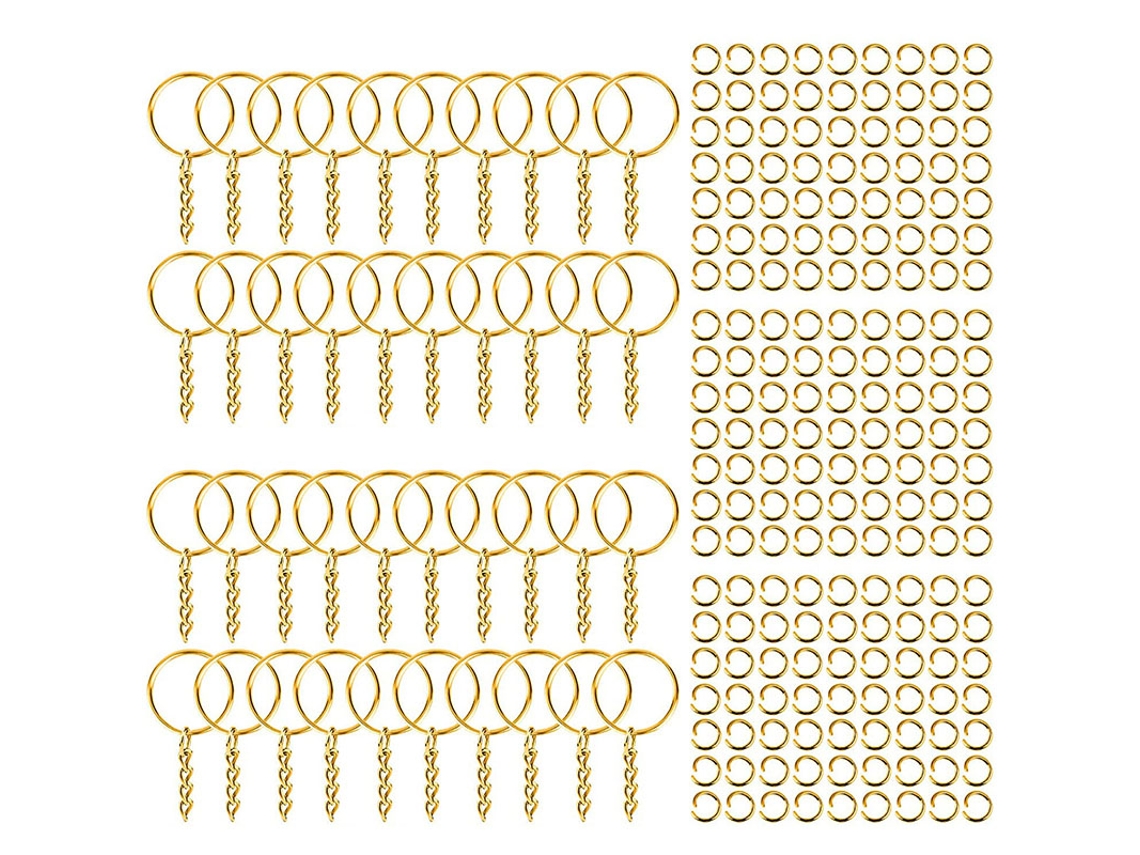 Anéis de Chave com Cadeia Dourado Polido Diy Metal 100pcs para Viagem e Presente