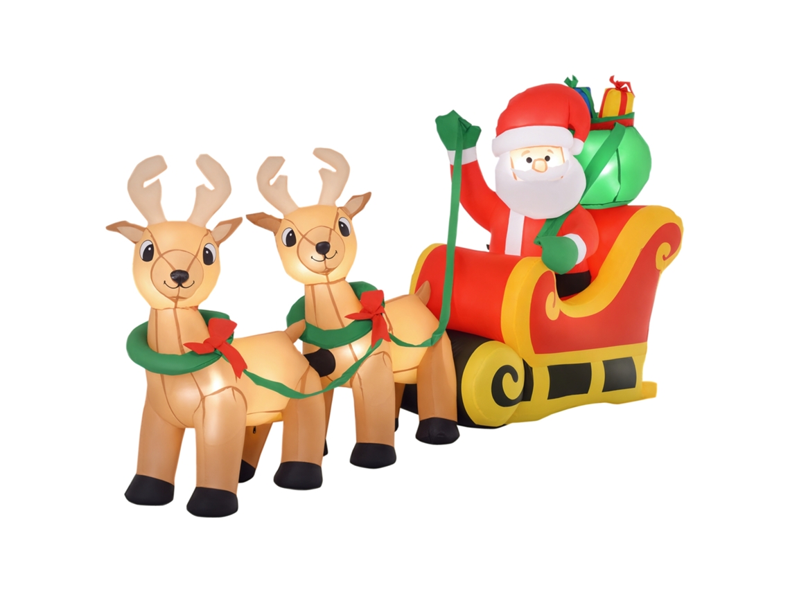 Papá Noel inflable con trineo, 6 luces LED, resistente al agua, 240 x 57 x 112 cm