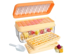 Juego para hacer cubitos de hielo con 2 moldes, caja hermética, cuchara y tapa amarilla para congelador.