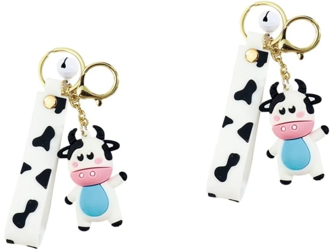 2 Piezas Pulsera De Vaca Cadena Blanca Juego De Llavero Con Resorte Decoración Buey Regalo Llave De Muñeca