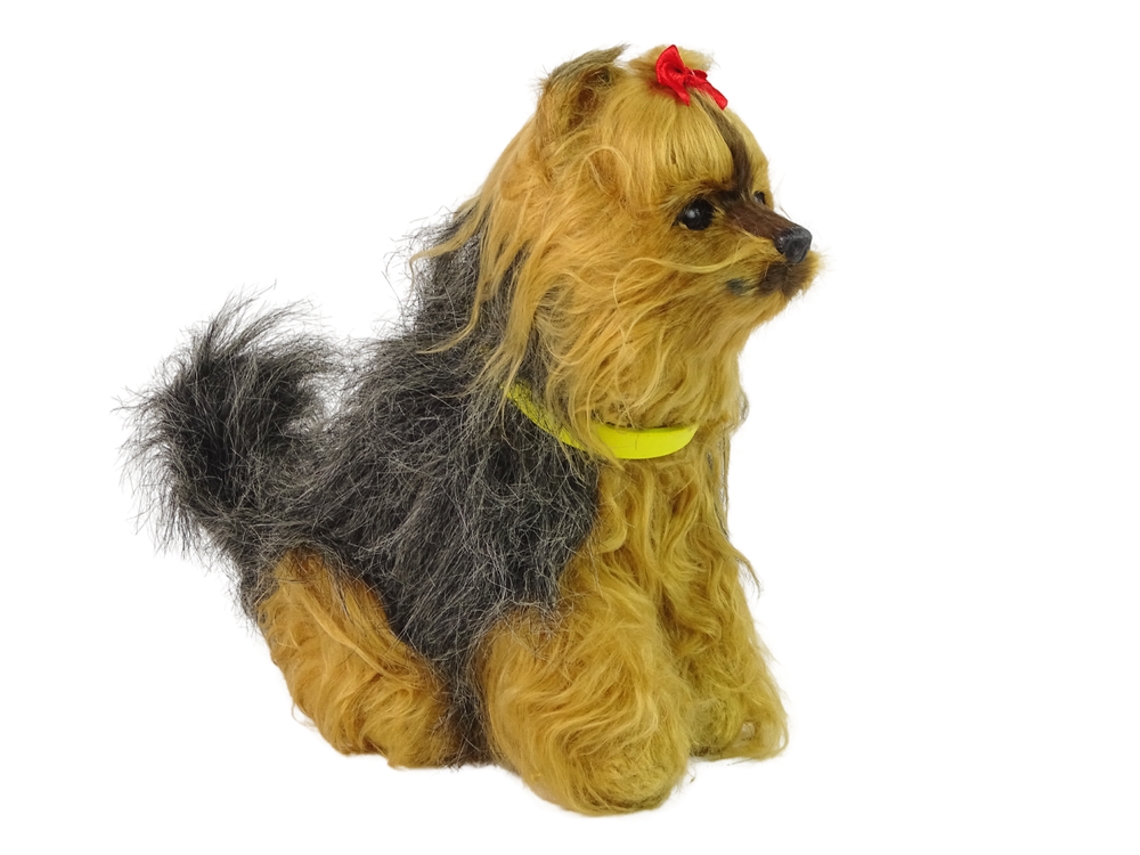 Perro de peluche interactivo de pelo suave de raza Yorkshire Terrier. Acaricia su cabeza y aprende sus funciones. B.active